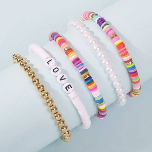 5 Piece Rainbow Love Disc Beaded Bracelet Set